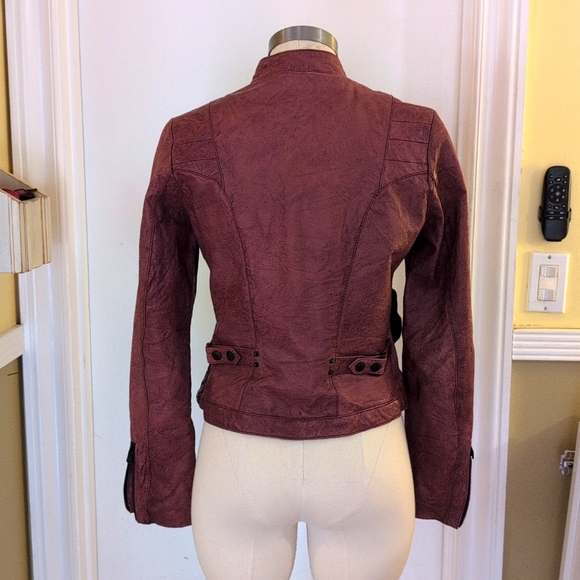 Levi's, genuine leather jacket, Capital, maroon, size M - Picture 2 of 16